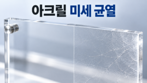 아크릴 표면에 미세한 균열이 생기는 재료 변화는 왜 발생할까 2 투명한 아크릴 판의 매끄러운 표면과 미세한 균열이 생긴 표면을 비교해 보여주는 정보성 대표 이미지