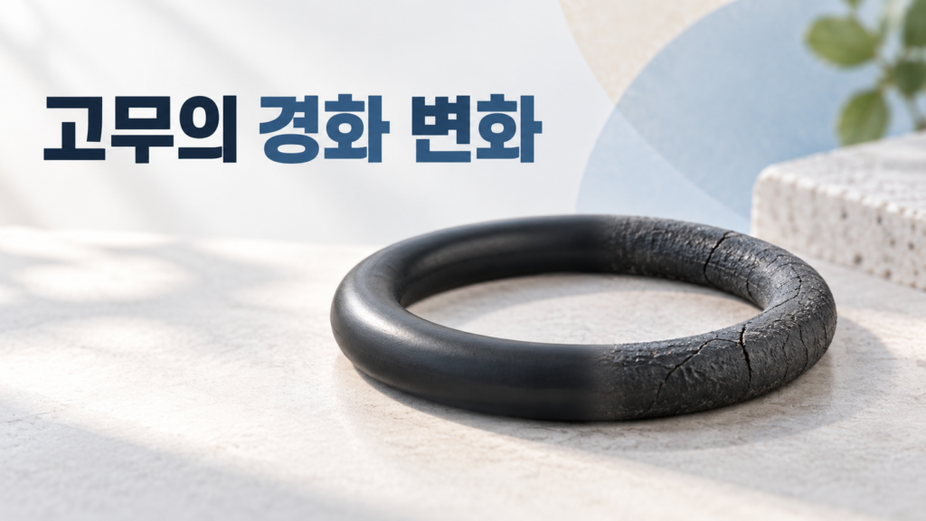 오래된 고무가 단단해지는 재료 변화는 왜 발생할까 1 오래된 고무가 시간이 지나며 유연한 상태에서 단단하고 거친 상태로 변하는 모습을 비교해 보여주는 재료 변화 대표 이미지