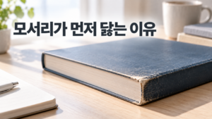 물건의 모서리가 먼저 닳는 현상으로 살펴보는 재료 변화의 원리 6 평평한 면은 비교적 깨끗하고 모서리 부분만 닳아 둥글어진 사각 물체를 통해 재료 변화와 마모 원리를 보여주는 이미지