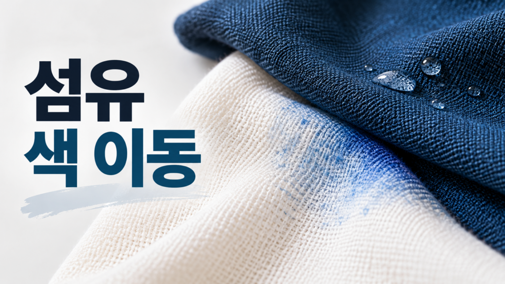 염색된 섬유의 색이 다른 재료로 이동하는 재료 변화는 왜 생길까 1 짙게 염색된 섬유의 색이 접촉한 밝은 섬유 쪽으로 자연스럽게 이동한 모습을 표현한 이미지