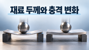 재료의 두께에 따라 같은 충격에서도 재료 변화가 달라지는 이유 2 동일한 충격 조건에서 얇은 금속판과 두꺼운 금속판의 굽힘 변형 차이를 비교한 이미지