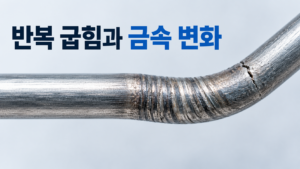 금속을 반복해서 구부릴 때 재료 변화가 누적되는 과정 1 같은 위치를 반복해서 구부린 금속에 변형이 집중되고 미세한 균열이 시작되는 과정을 보여주는 이미지