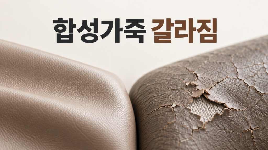 합성가죽 표면이 갈라지고 벗겨지는 재료 변화의 과정 1 매끈한 합성가죽 표면과 갈라짐 및 벗겨짐이 진행된 합성가죽 표면을 비교한 이미지